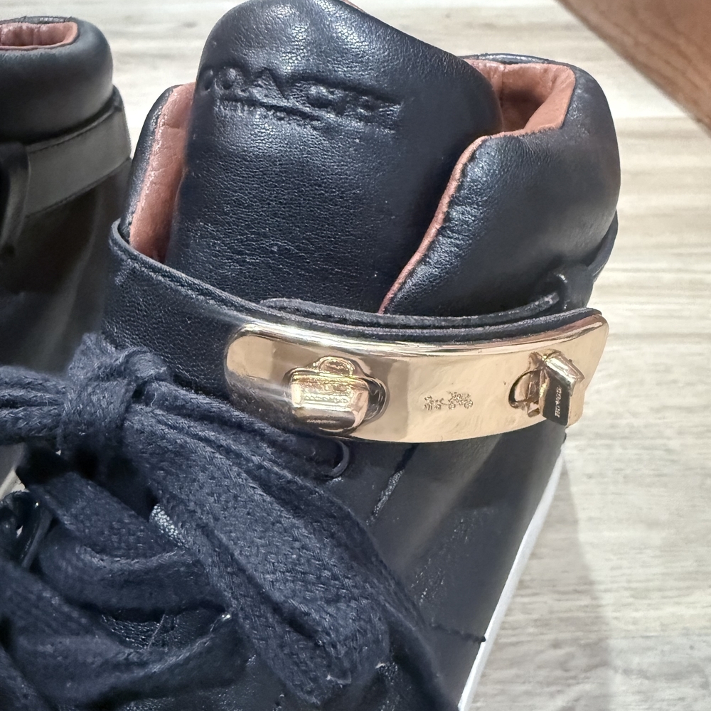 Coach Black Ankle Boots with Gold Accent - Picture 3 of 6